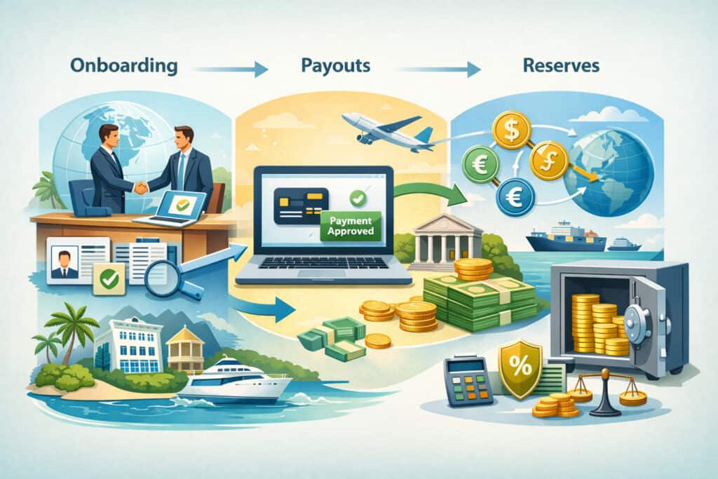 How offshore merchant accounts work end-to-end (onboarding → payouts → reserves)