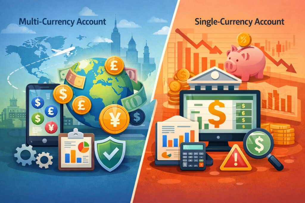 Multi-currency account vs single-currency account: operations, reporting, and risk