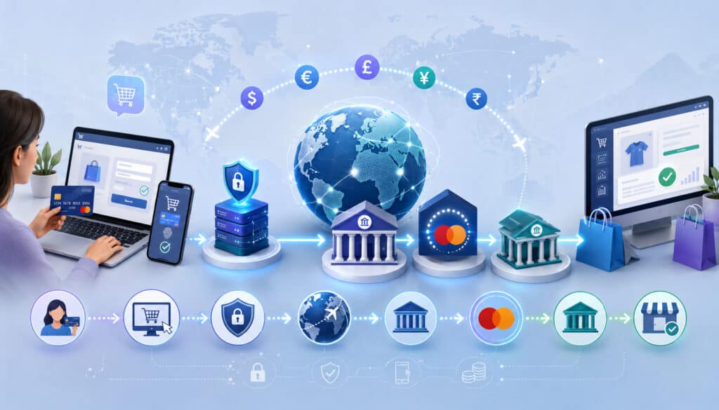Cross-border CNP payment processing flow illustration