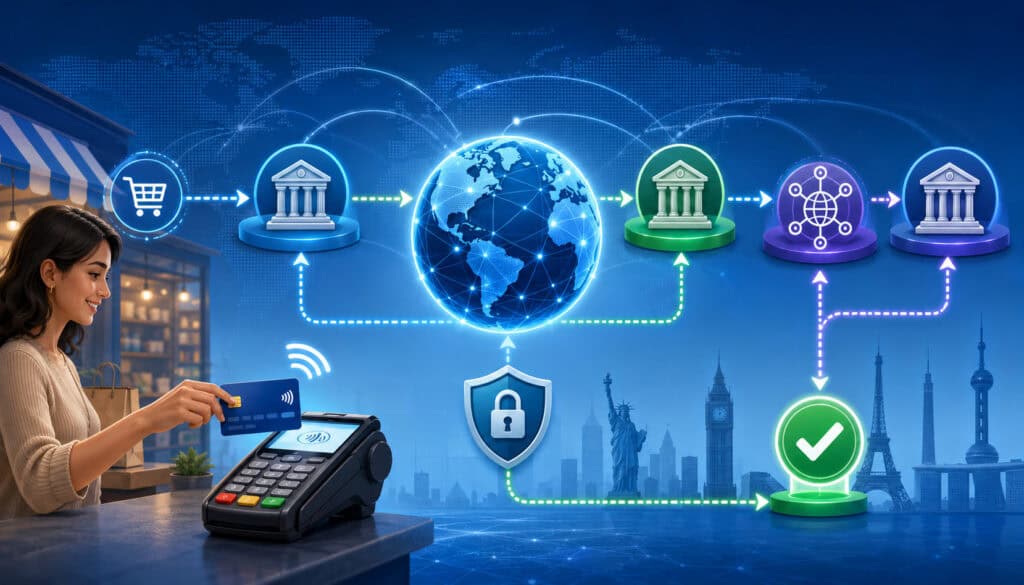 International card authorization process illustration